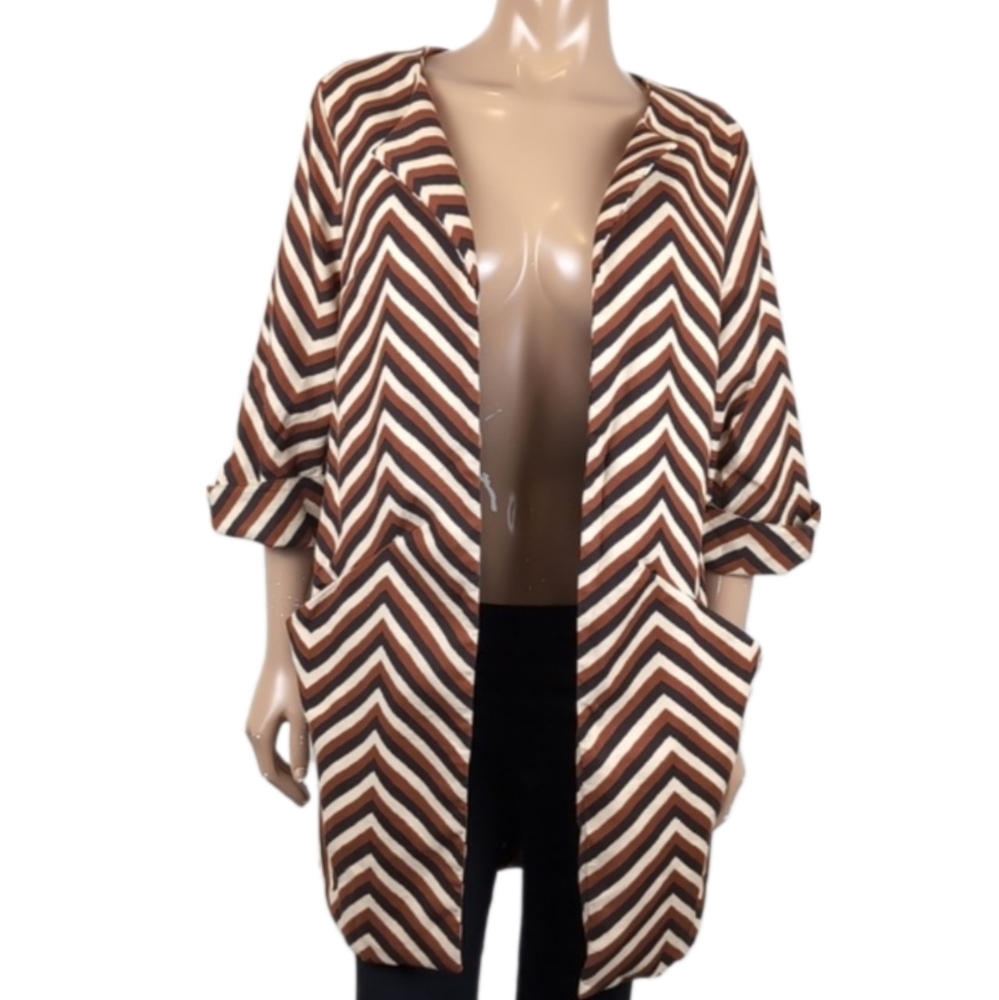 Eva Franco Anthropologie Chevron Lightweight Car Coat Vintage Style Jacket